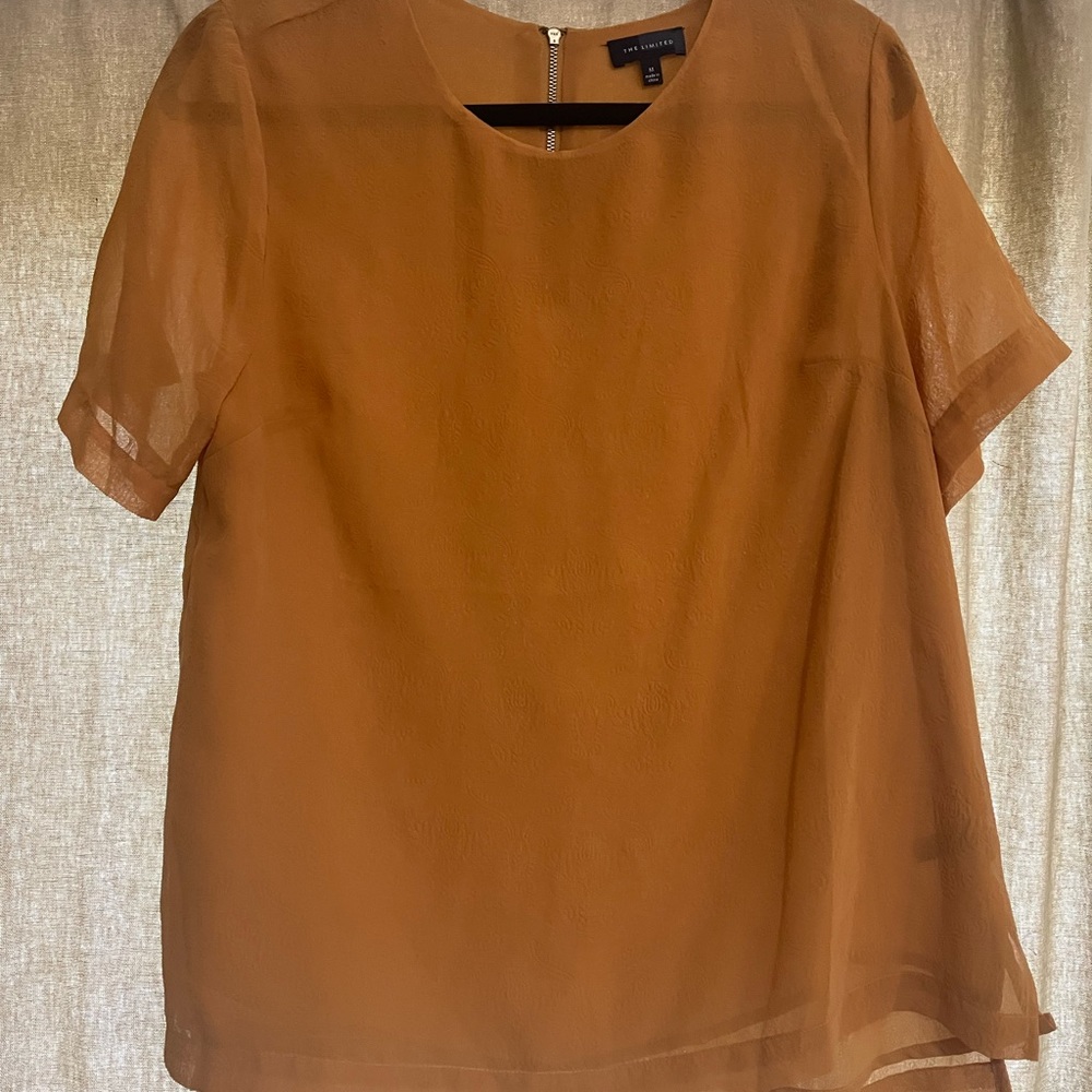 LIMITED Mustard Yellow Solid Paisley Exposed Zipper Dressy Blouse Career sz M - Picture 1 of 4
